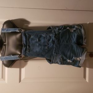 I & M Jeans distressed denim overall shorts